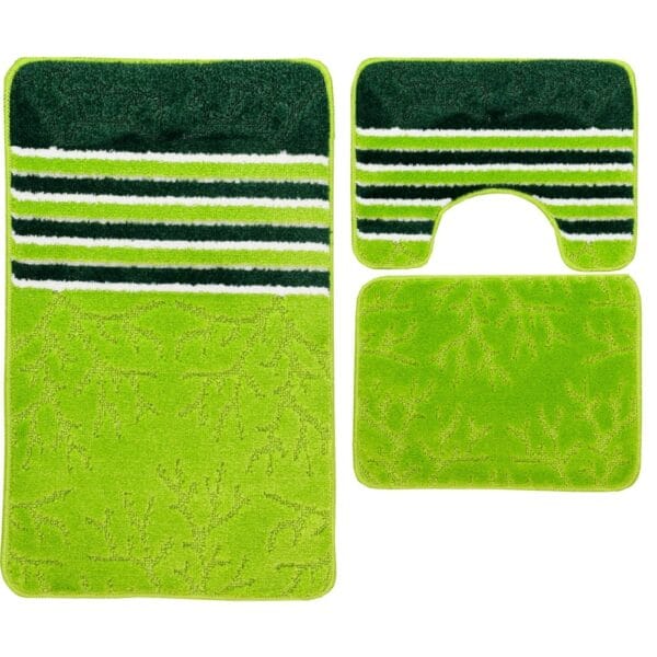 Set 3 Covorașe Baie, Antiderapante, Pala Carpet, Verde/Vernil/Dungi