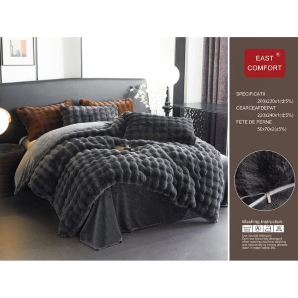 Lenjerie de pat Luxury, blană artificială de iepure, 4 piese, gri închis