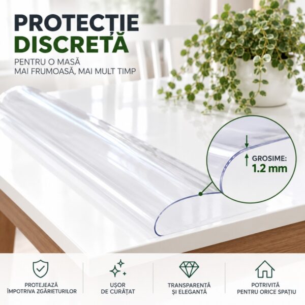 Față de masă CRYSTAL din silicon – transparentă, latime 80 cm, grosime 1.2 mm