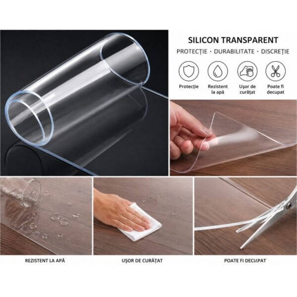 Alternative view of Fata de masa transparenta din silicon grosime 0.60 mm, protectie pentru masa, aspect de sticla, usor de curatat