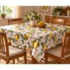 Față de masă impermeabilă cu lămâi și flori 3D – Stil Mediteranean